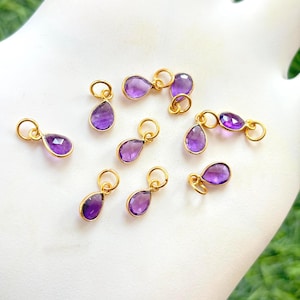 2/4Pieces~~African Amethyst Pear Shape Tiny Sterling Silver Pendants~~Sterling Silver Bezel Charms~~Pear Shape Gemstone Bezel Charm