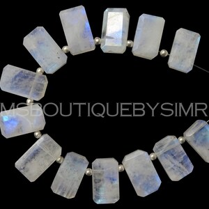 6/8 stycken vackra regnbågsmånstensfasetterade rektangulära brioletter~~ Regnbågsmånstens stegvisa rektangulära pärlor~~8*14 mm