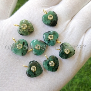 1 Piece~~Emerald Heart Shape Sterling Silver Pendant~~Emerald Inlay Gemstone Pendant~~Emerald Pendant