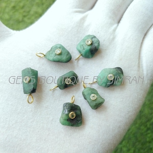 1 Piece~~Emerald Raw Beads Sterling Silver Pendant~~Inlay Gemstone Pendant~~Emerald Rough Pendant~~Jewelry Making Supplies