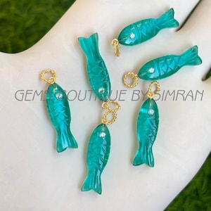 1 Stück~~Paraiba Turmalinquarz Anhänger in Fischform geschnitzt~~Inlay Edelstein Anhänger~~Turmalinquarz Silberanhänger~~Fish Form Edelsteine