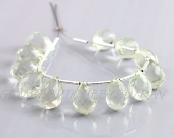 10 Pieces  <<<<   Beautiful Green Amethyst Pointed Drops Briolettes  , Green Amethyst Briolette Beads  >>>>