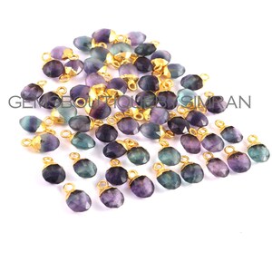 4 Pieces Rainbow Fluorite Oval Shape Electroplated Charms, Fluorite Ovals Charms
