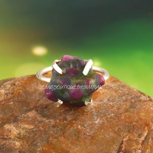 Ruby Zoisite Sterling Silver Ring, Raw Ruby Zoisite Ring, Ruby Zoisite Rough Ring, Ruby Zoisite Ring, Healing Crystal Ring, Ring for Women