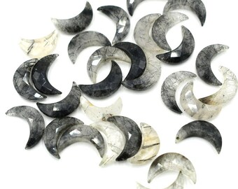Nice Quality Black Rutile Quartz Faceted Moon Shape Briolettes, Black Rutile Quartz Carved Briolettes