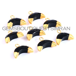 Black Onyx Carved Faceted Crescent Moons Electroplated Charms, Black Onyx Fancy Shape Charms, Black Onyx Pendants