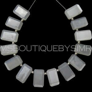 12 Pieces Beautiful White Moonstone Faceted Rectangle Briolettes~~White Moonstone Step Cut Rectangle Beads~~8*14mm