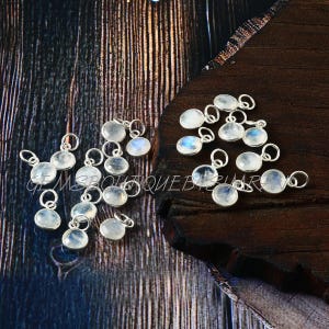 2/4Pieces~ Rainbow Moonstone Coin Shape Tiny Sterling Silver Pendants~Sterling Silver Bezel Charms~Round Gemstone Faceted Bezel Charm