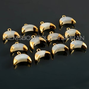 White Moonstone Carved Smooth Crescent Moons Electroplated Charms, White Moonstone Fancy Shape Charms, White Moonstone Pendants