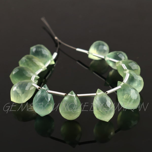 10 Pieces  <<<<   Beautiful Prehnite Pointed Drops Briolettes  , Prehnite Briolette Beads  >>>>