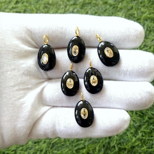 1 Piece~~Black Onyx Oval Shape Sterling Silver Pendant~~Black Onyx Inlay Gemstone Pendant~~Black Onyx Pendant~~Jewelry Making Supplies