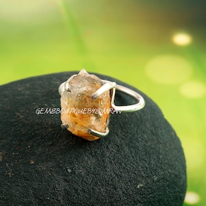 Citrine Sterling Silver Ring, Raw Citrine Ring, Citrine Rough Ring, Uncut Citrine Ring, Healing Crystal Ring, Ring for Women