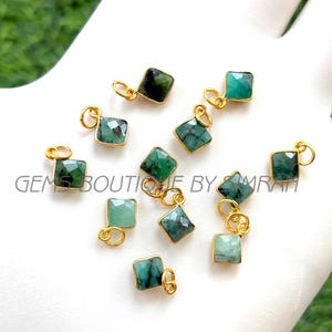 2/4Pieces~~Emerald Cushion Shape Tiny Sterling Silver Pendants~~Sterling Silver Bezel Charms~~Cushion Shape Faceted Gemstone Bezel Charm