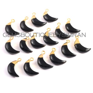 2 Pieces Black Onyx Carved Smooth Crescent Moons Electroplated Charms, Black Onyx Fancy Shape Charms, Black Onyx Pendants