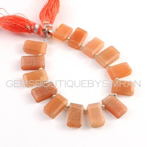 14 Pieces Beautiful Peach Moonstone Faceted Rectangle Briolettes~~Peach Moonstone Step Cut Rectangle Beads~~8*14mm~~LMN25