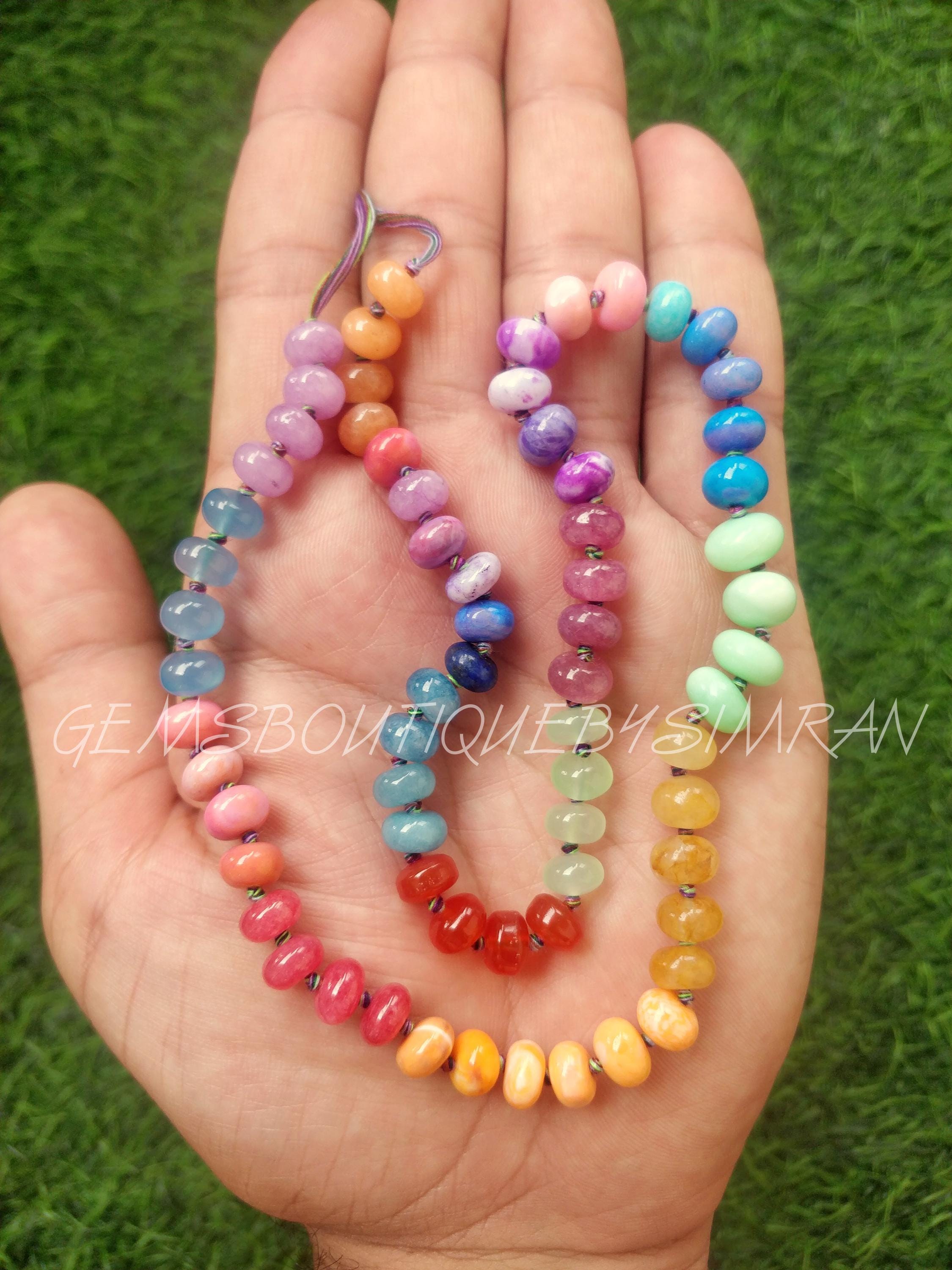 16/18/20 Inch Knotted Multi Gemstone Smooth Rondelles,Rainbow Color Gemstone Rondelle Beads~colourful knotted beads,wholesale beads8 mm app