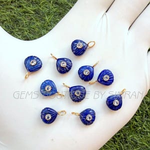 1/2 Pieces~~Lapis Sterling Silver Sea Shell Pendant~~Lapis Shell Charm~~Inlay Gemstone Pendant~~Jewelry Making Supplies
