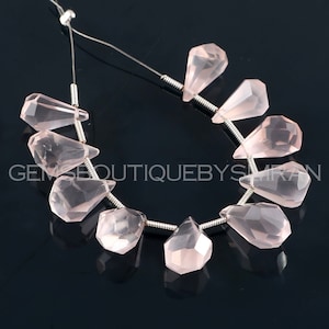 12 Pieces Beautiful Rose Quartz Rough Cut Drops Briolettes, Rose Quartz Drops Briolettes