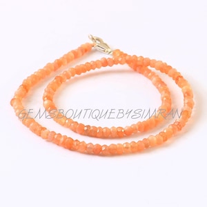 Mystic Coated Peach Moonstone Faceted Rondelle Beads Necklace~~Peach Moonstone Rondelle Necklace~~Peach Moonstone Gemstone Necklace