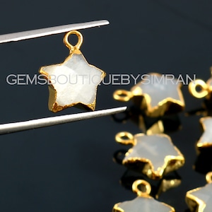 2 Pieces White Moonstone Carved Faceted Stars Electroplated Charms, White Moonstone Fancy Shape Charms, White Moonstone Pendants