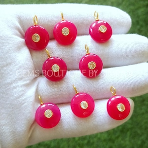 1 Piece~~Raspberry Chalcedony Round Shape Sterling Silver Pendant~~Hot Pink Chalcedony Inlay Gemstone Pendant~~Hot Pink Chalcedony Pendant