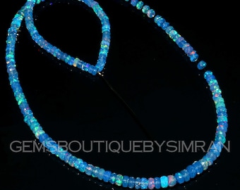 8 Inches Long Neon Blue Ethiopian Opal Faceted Rondelle Beads, Blue Opal Beads, Fire Opal Rondelle Beads, Ethiopian Opal Beads