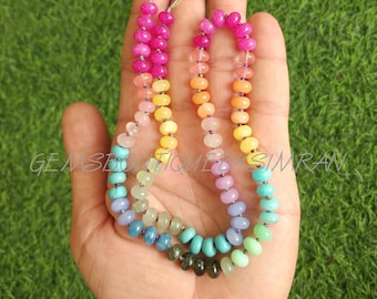16/18/20 Inches Knotted Multi Gemstone Smooth Rondelles, Rainbow Color Multi Gemstone Smooth Rondelle Beads~~Candy Opal Gemstone beads