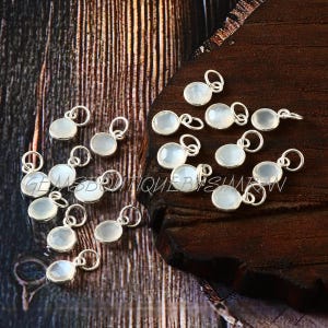 2/4Pieces~ White Moonstone Coin Shape Tiny Sterling Silver Pendants~Sterling Silver Bezel Charms~Round Gemstone Faceted Bezel Charm