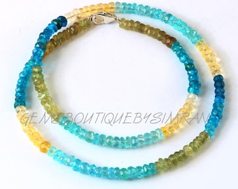 Collar de cuentas redondas facetadas de apatita múltiple natural ~~ Collar de cuentas redondas de apatita múltiple ~~ Collar de piedras preciosas de apatita múltiple