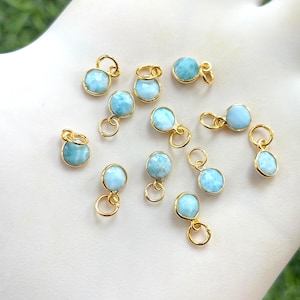 2 Pieces~~Natural Larimar Coin Shape Tiny Sterling Silver Pendants~~Sterling Silver Bezel Charms~~Round Gemstone Faceted Bezel Charm