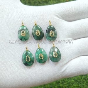 1 Piece~~Natural Emerald Oval Shape Sterling Silver Pendant~~Emerald Inlay Gemstone Pendant~~Emerald Pendant~~Jewelry Making Supplies