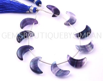 Nice Quality Rainbow Fluorite Smooth Moon Shape Briolette Beads, Bi-Shade Fluorite Carved Briolettes