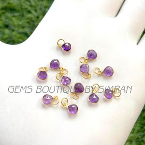 2/4Pieces~ African Amethyst Heart Shape Tiny Sterling Silver Pendants~Sterling Silver Bezel Charms~Heart Gemstone Faceted Bezel Charm