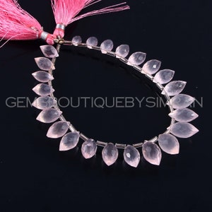 8 Inches Long Strand Rose Quartz Faceted Drops, Rose Quartz Drops Briolettes, Rose Quartz Double Pointer Drops, Rose Quartz Briolettes