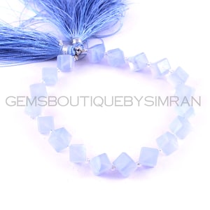 8 Inches Long Strand Natural Chalcedony Faceted Cubes, Natural Chalcedony Cubes Briolettes, Natural Chalcedony 3-D Cubes