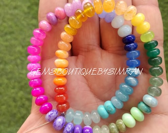 16 Inches~Rainbow Color Multi Gemstone Smooth Rondelle Beads~Candy Gemstone Necklace~ Multi Color Gemstone Necklace~8mm app,wholeasle beads