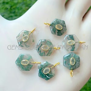 1 Piece~~Moss Agate Hexagon Shape Sterling Silver Pendant~~Moss Agate Inlay Gemstone Pendant~~Moss Agate Pendant