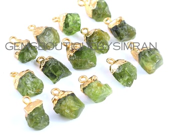 Colgantes de peridoto natural en bruto galvanizados, dijes de peridoto natural en bruto