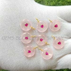 1 pièce~~Pendentif en argent sterling de forme ronde en quartz rose~~Pendentif en pierres précieuses incrustées de quartz rose~~Pendentif en quartz rose~~Fournitures de fabrication de bijoux