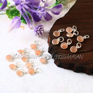 2/4Pieces~ Peach Moonstone Coin Shape Tiny Sterling Silver Pendants~Sterling Silver Bezel Charms~Round Gemstone Faceted Bezel Charm