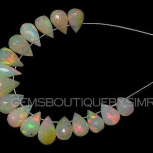 NEW ARRIVAL !!  17 Pieces Natural Ethiopian Opal faceted Drops , Ethiopian Opal Faceted Briolettes  ,4*6 to 6*8mm