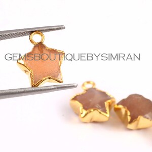 2 Pieces Peach Moonstone Carved Faceted Stars Electroplated Charms, Peach Moonstone Fancy Shape Charms, Peach Moonstone Pendants