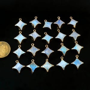 A Pair~Rainbow Moonstone Carved Ninja Star Electroplated Charm~Rainbow Moonstone Fancy Style NinjaCharm~Rainbow Moonstone Ninja StylePendant