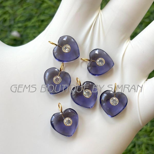 1 Piece~~Iolite Quartz Heart Shape Sterling Silver Pendant~~Iolite Quartz Inlay Gemstone Pendant~~Iolite Quartz Pendant