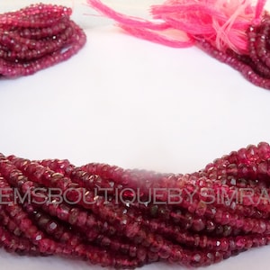 14 Inches Long Strand Natural Rubellite Pink Tourmaline Faceted Rondelle Beads, Pink Tourmaline Beads (3-3.5mm)