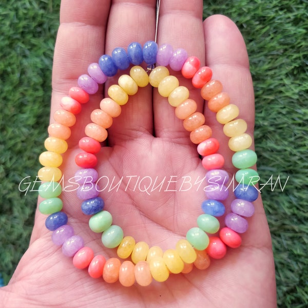 16 Inches~~Rainbow Color Multi Gemstone Smooth Rondelle Beads~~Candy Gemstone Necklace~~Rainbow Color Gemstone Necklace~~7.5-8.0 mm app.