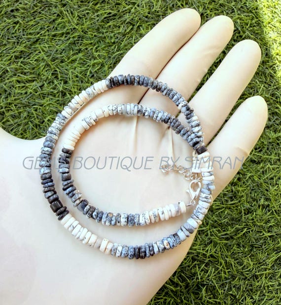 Beautiful Dendrite Opal Smooth Wheels Necklace~~Dendrite Opal Necklace~~Dendrite Opal  Heishi Beads Necklace~~Dendrite Opal Jewelry