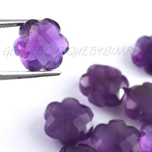 10 Pieces~~Natural Purple Amethyst Faceted Flower Shape Briolettes~~African Amethyst Fancy Carved Briolettes~~11mm approx