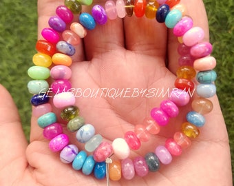 16 Inches~~Rainbow Color Multi Opal Smooth Rondelle Beads~~Candy Opal Gemstone Necklace~~Rainbow Color Gemstone Necklace~~7.5-8.0 mm app.