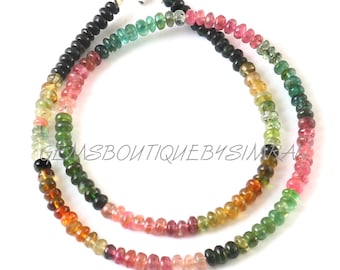 Natural Multi Tourmaline Smoth Rondelle Beads Necklace~~Watermelon Tourmaline Rondelle Necklace~~Tourmaline Gemstone Necklace